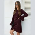 thumbnail image 5 of Women Flare Long Sleeve Ruffle Back Keyhole Tie Waist Split Irregular Midi Dress, 5 of 21