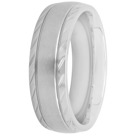 Men's Stainless Steel Satin with Wave Pattern Ring, 7mm