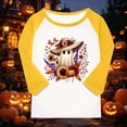 thumbnail image 5 of Otqutp Girls Pumpkin Shirt 3/4 Length Sleeve T-Shirts Halloween Shirts for Kids Flower Ghosts Prints Spooky Horror Party Parade Tops, 5 of 5