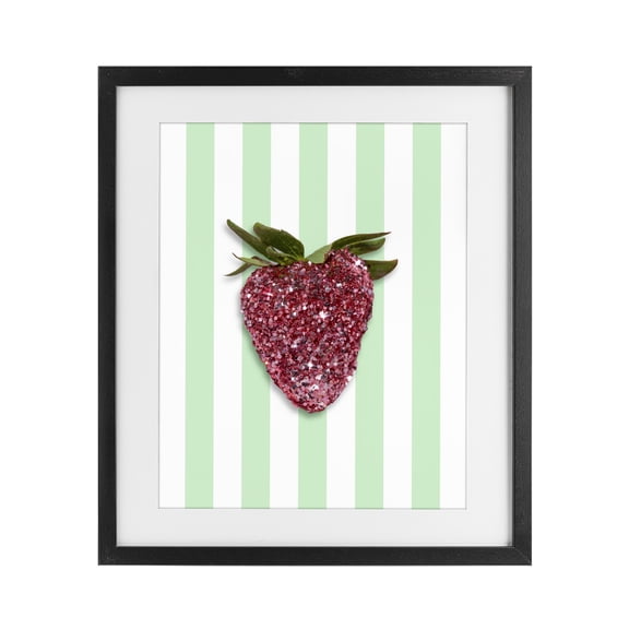 Stupell Industries Contemporary Glimmer Cherry on Green Stripes Black Framed Print Under Glass, 13 x 16, by LISH Creative