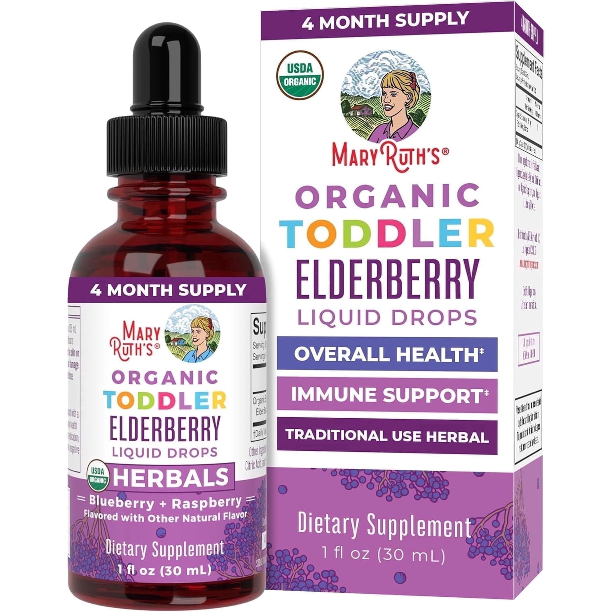 MaryRuth's Elderberry Liquid Drops for Toddlers Ages 1 to 3 USDA Organic Herbal Supplement Immune Support Overall Health Vegan Unisex 1 fl oz