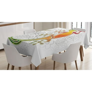 Ambesonne Batik Tablecloth Rectangular Table Cover, Art Frog Flowers, 52"x70", Multicolor