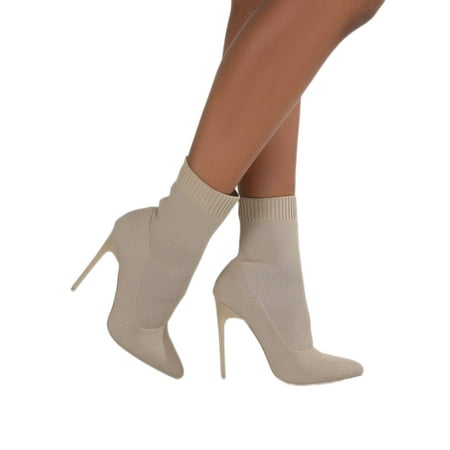 

Difumos Womens Breathable Sock Style Shoes Sexy Pointed Toe Socks Boot Dress Stretchy Beige 8