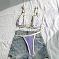 thumbnail image 4 of Womens Ribbed Bikini Outfits Triangle Bra Tops with Thong Bottoms for Summer Beach Travel Purple M, 4 of 8