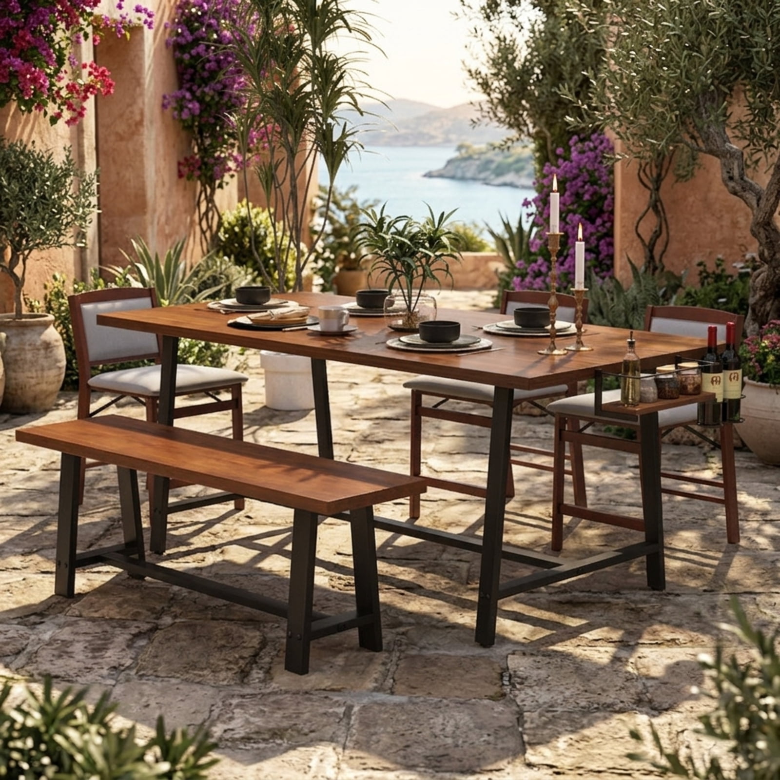 Furnibear 72 Inch Dining Table Rectangular Kitchen Table with 2-Bottle Wine Rack for 5-7 for Kitchen Dining Room Breakfast Nook Small Space, Walnut