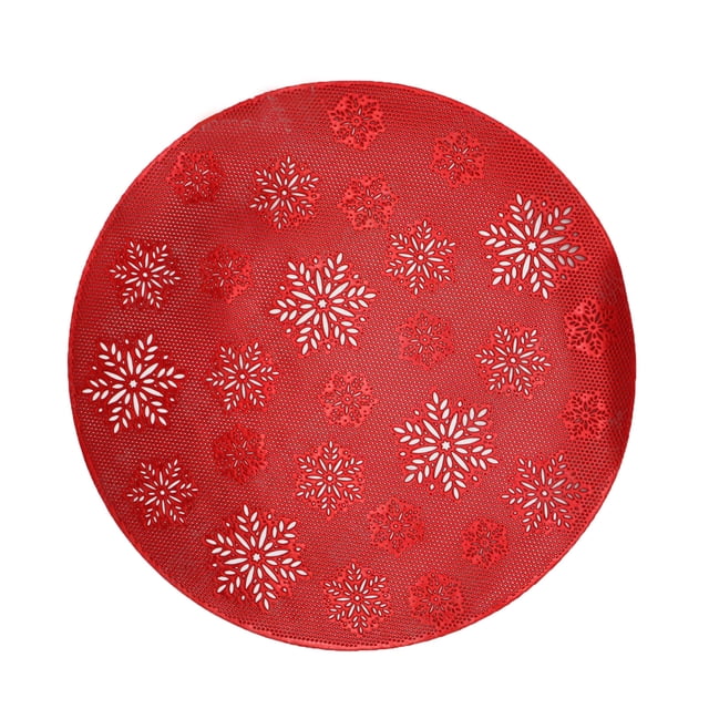 Christmas Placemats Round PVC Placemats Snowflake Placemats Red Frosted No Slip Placemats Suitable For Festive Kitchen Tables