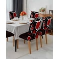 thumbnail image 3 of Dining Room Chair Covers Set of 1, Burgundy Red Color Block Stretch Spandex Parsons Chair Slipcovers, Abstract Geometric Black Stripe Washable Removable Seat Cover Protector for Kitchen Party Hotel, 3 of 6