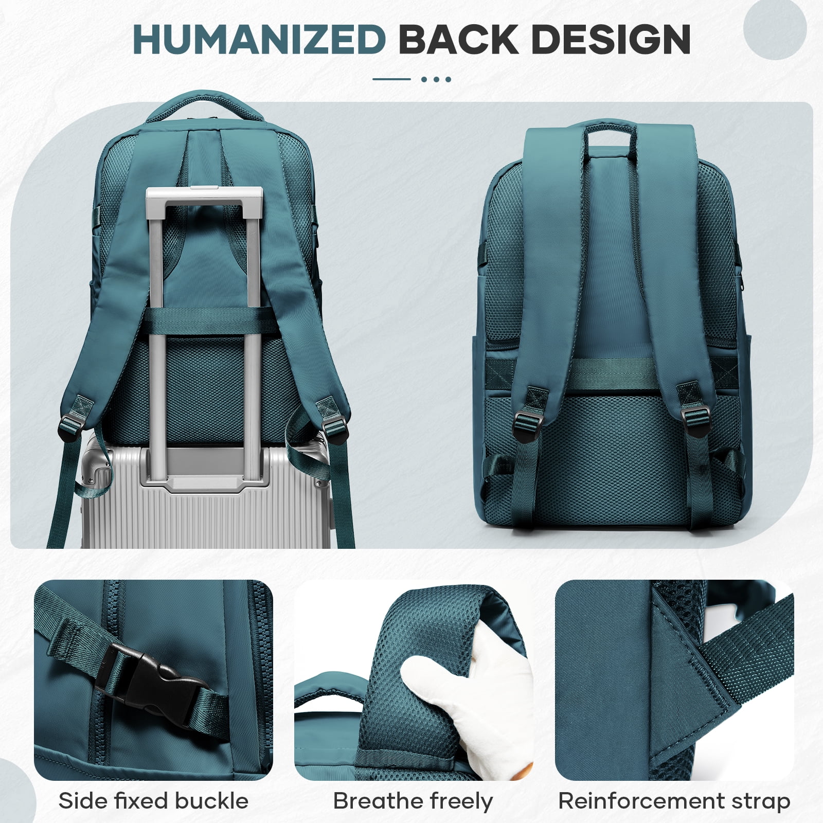 SYCNB Waterproof Lightweight Travel Backpack for Women, Laptop Backpack with Charging Port for College, Airline-Approved Carry On Backpack, Personal Item Travel Bag with Shoe Pouch Peacock Blue