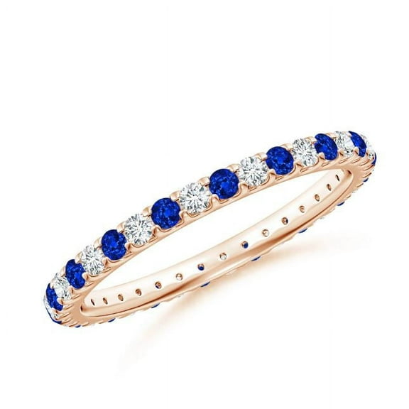 Round Shape Blue Sapphire CZ Diamond Eternity Band Ring Women 925 Sterling Silver Rose Gold Plated September Birthstone Mothers Day Women Gift Gemstone Jewelry