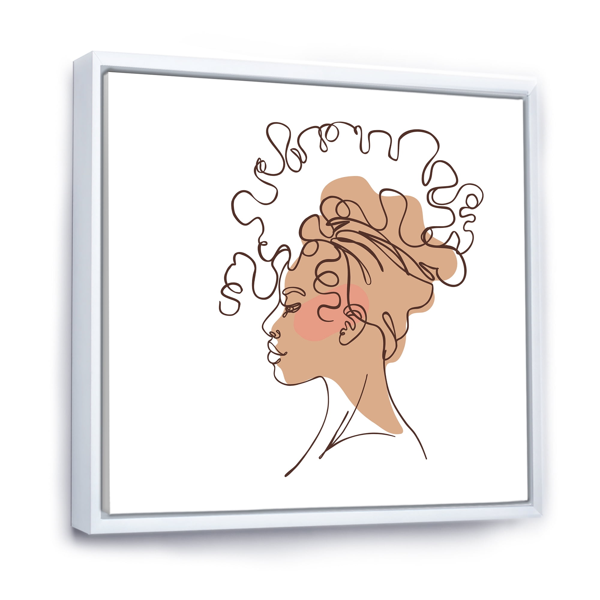 Designart 'One Line Portrait of Afro American Woman I' Modern Framed Canvas Wall Art Print
