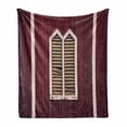 thumbnail image 1 of Shutters Soft Flannel Fleece Throw Blanket, Window Frame with Shutters on a Wooden Wall Vintage Style Artwork Print, Cozy Plush for Indoor and Outdoor Use, 50" x 60", Burgundy and Pink, by Ambesonne, 1 of 6