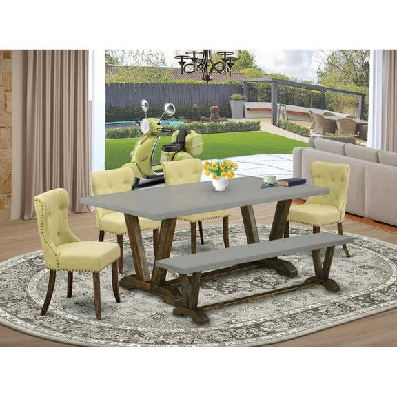East West Furniture V-Style 6-piece Dining Set in Cement and Distressed Brown