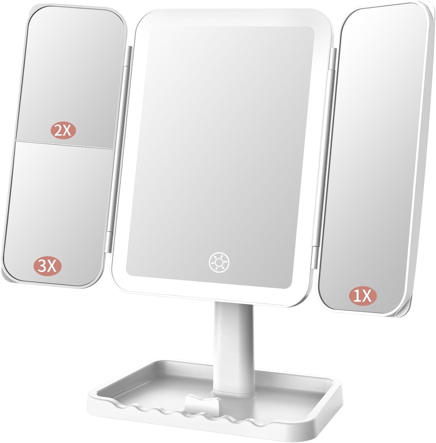 JERDON 三面鏡 ライト付きメイクア 平らに折りたためる Jerdon Tri-Fold Makeup Mirror with Variable Light, 5X-1X