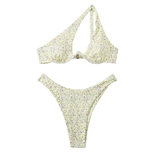 Traje de baño para mujer, bikini de dos piezas con soporte de acero y hombros divididos estampado para mujer, trajes de baño para mujer