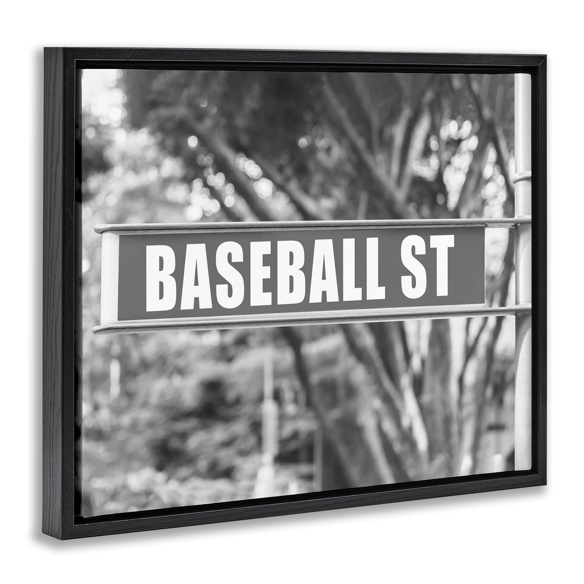 Stupell Industries Baseball Street Sign Sports Photography Black Floater Framed Canvas Art Print Wall Art, 31 x 25