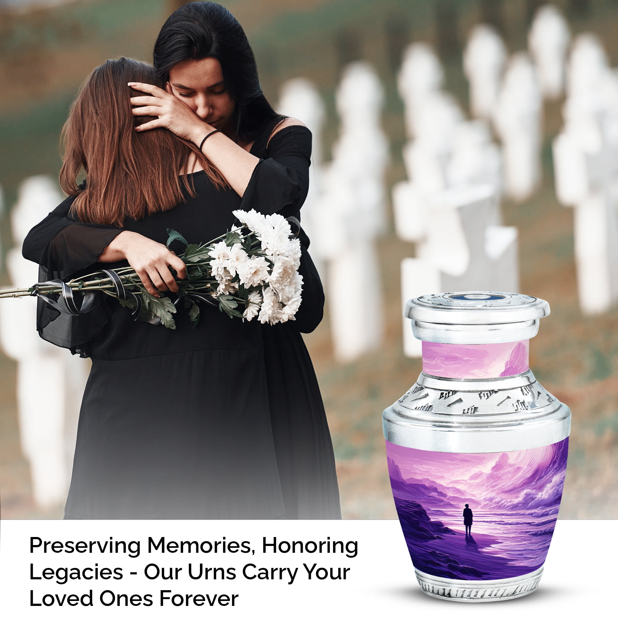 MUKTIVE Mountain Mini Cremation Urn for Human Ashes for Mom & Dad - Decorative Keepsake Funeral Purple Urns for Adult Male & Female - 3 Inch
