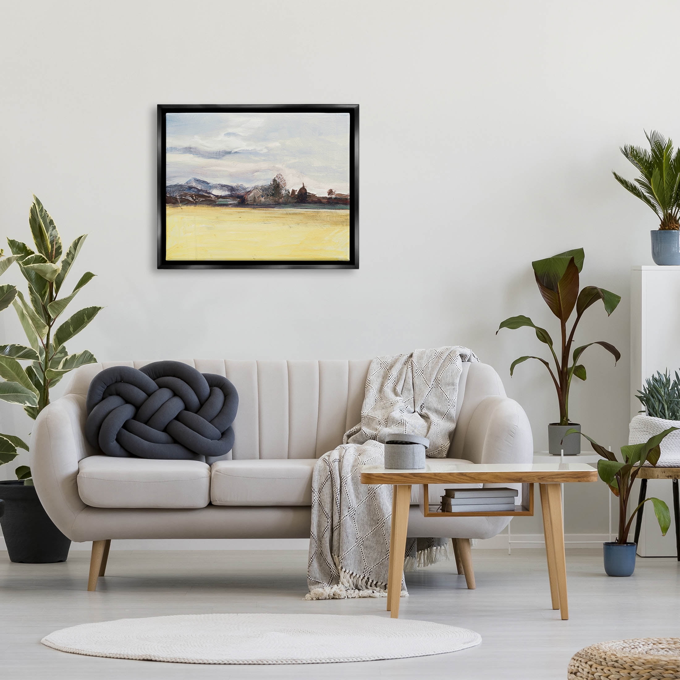 Stupell Industries Abstract Distant House Scenery Painting Jet Black Floating Framed Canvas Print Wall Art, Design by Stacy Pollard
