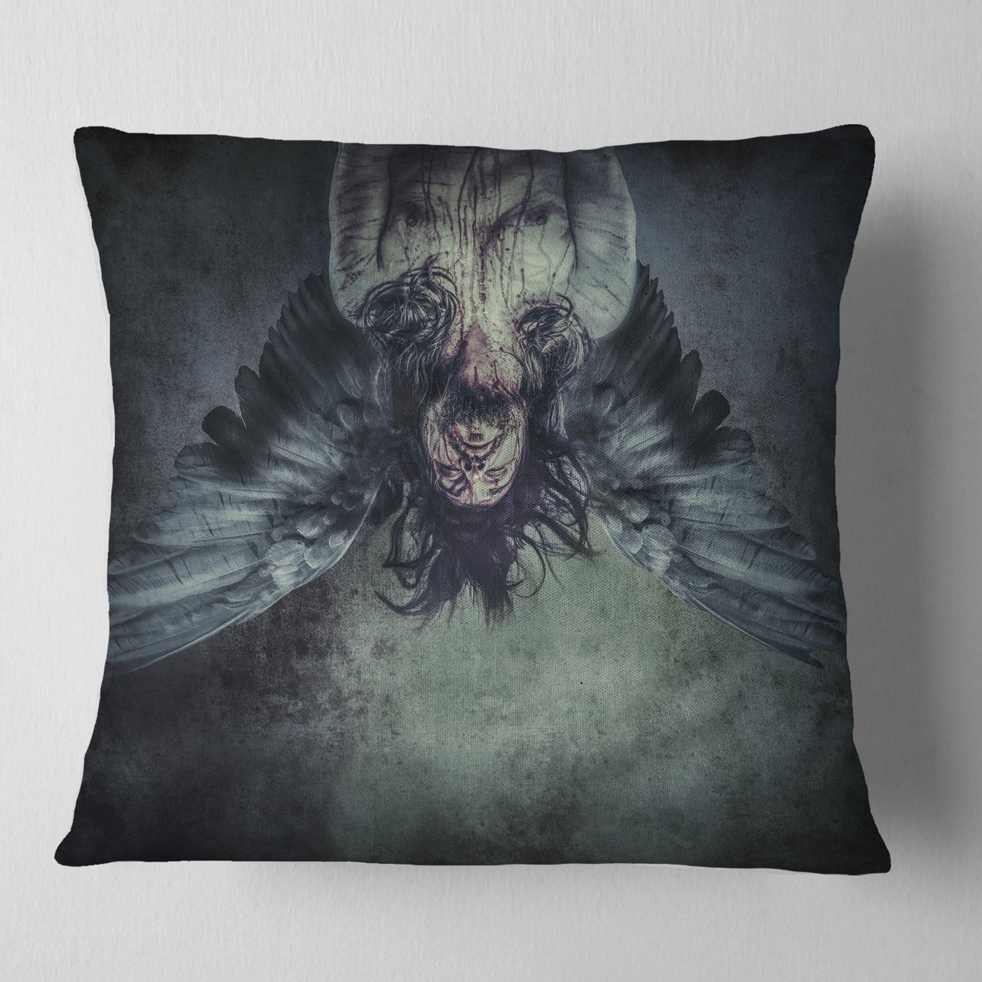 Designart Fallen Angel of Death - Abstract Portrait Throw Pillow - 18x18