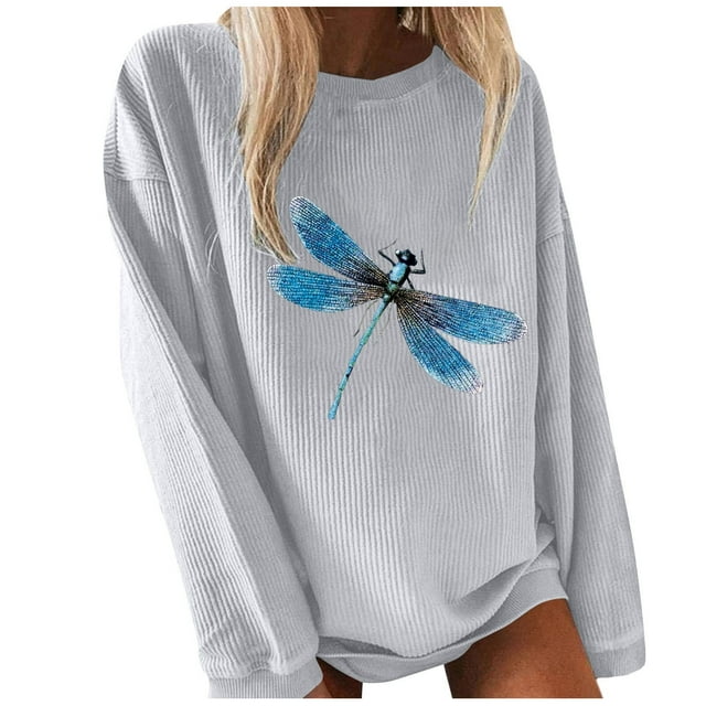 Women's Fashion Solid Color Butterfly Print Sweater Long Sleeves