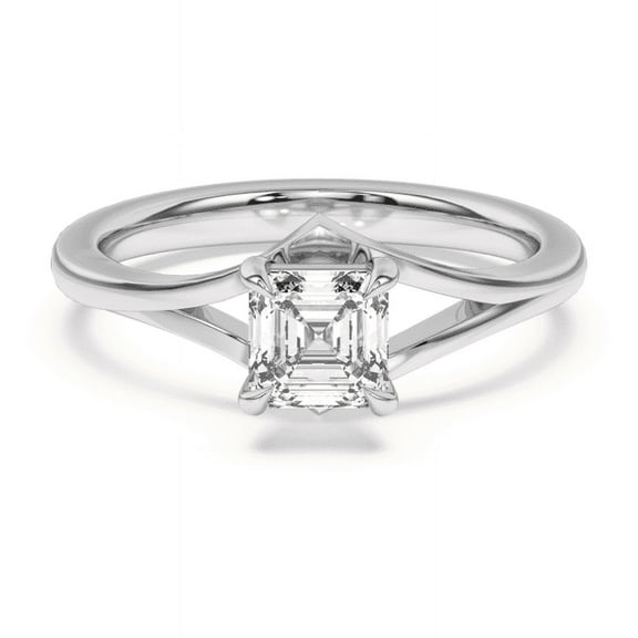Meryn Jewel 14K White Gold Plated Asscher Cut Lab Created Diamond Ring - Split Shank Wedding Diamond Ring for Women's 1.47 Ct - Solitaire Ring - Engagement Ring for Women - Elegant Wedding Band