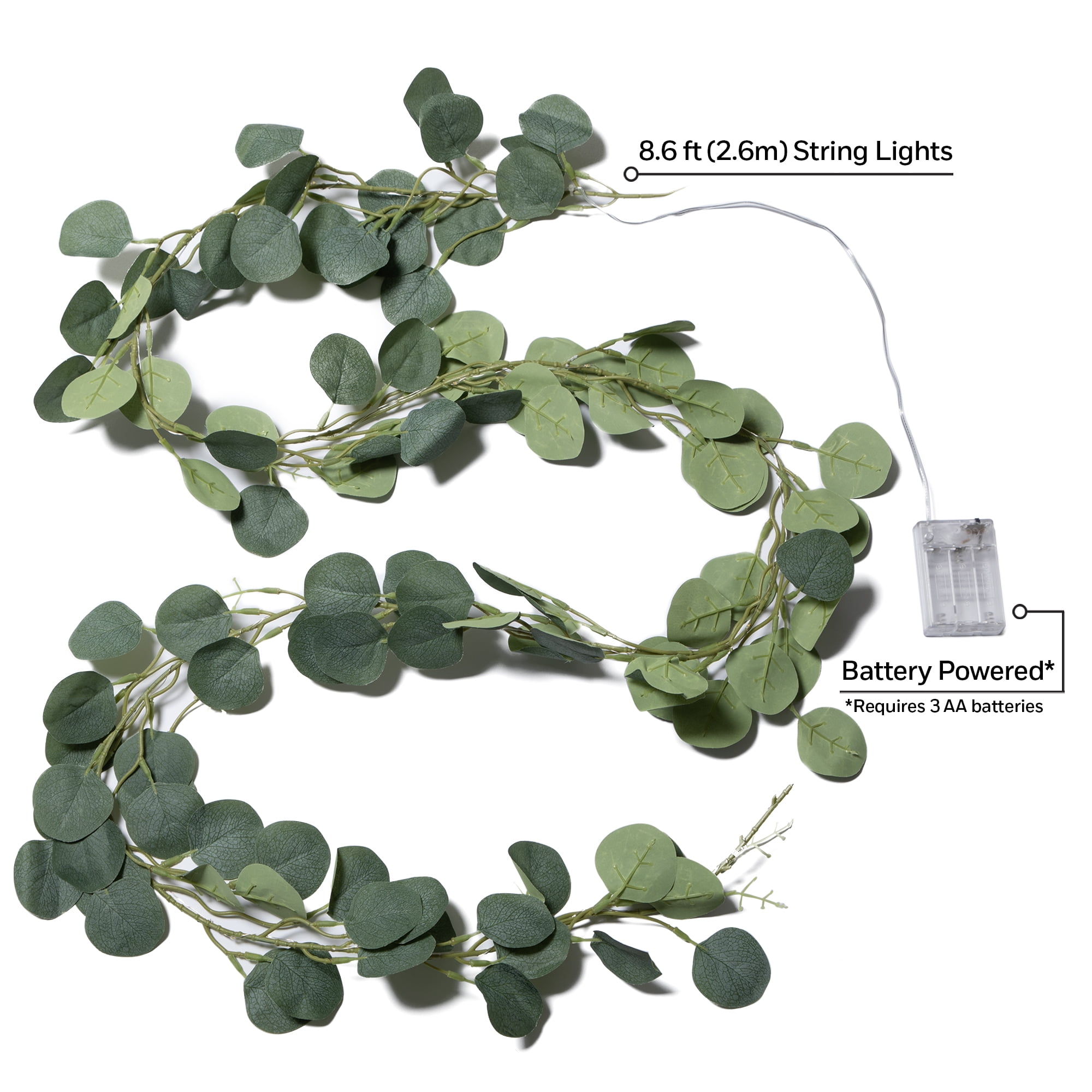 Mainstays 7 ft. Eucalyptus String Lights (Battery Operated, Warm White LED, Indoor Use)
