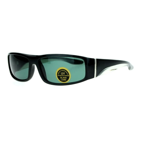 SA106 Glass Lens Rectangular Mens Plastic Frame Thick Arm Sunglasses Black Clear