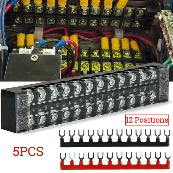 12Points Auto Marine Power Distribution Bus Bar Terminal Block Set 15A 600V