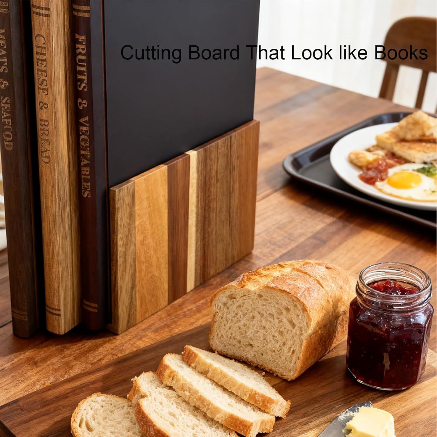 Cutting Board That Looks Like Books, Bamboo Cutting Boards for Kitchen, Large Wooden Cutting Board, for The Books Loving Chef, Fruits, Vegetables, Meat, Fish, Cheese and Bread