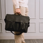 VELEZ Black Top Grain Leather Vintage Laptop Bags for Men Briefcase Messenger Bag Sleeve Case