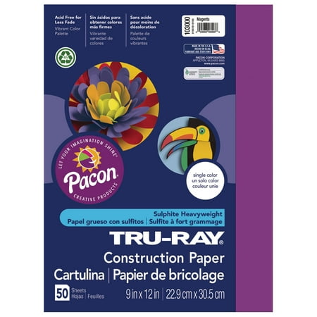 Pacon Tru-Ray Construction Paper, 50 Sheets, 9 in x 12 in, Magenta