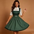 thumbnail image 5 of Women's Classic Bavarian Dirndl Set, Square Neck High Waist Flared Skirt Suspender Dress Matching 3/4 Sleeve Lace Trim Blouse Green S(S), 5 of 6
