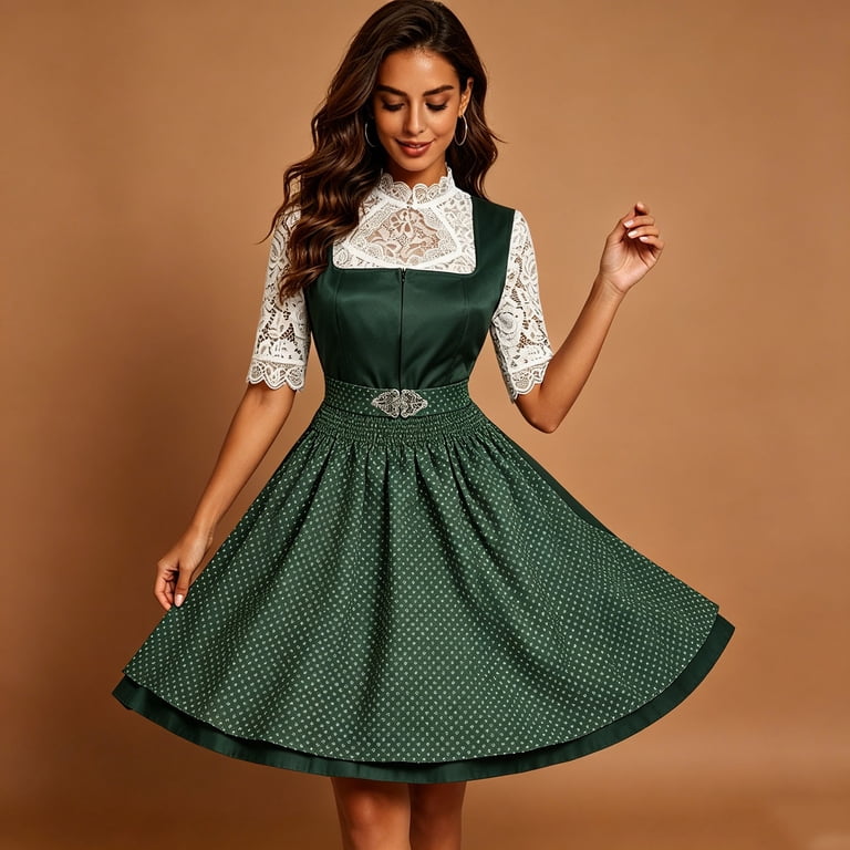 Rohuuque Oktoberfest Dresses for Women Dirndl Square Neck Sleeveless Casual Summer Beer Festival Dress Green, Women's, Size: 2XL