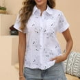 thumbnail image 2 of Womens Linen Button down Shirts with Pocket Summer Floral Printed Turn down Collar Tops Casual Loose Clothes (XL, White), 2 of 6