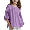 thumbnail image 1 of T-shirts Décontractés Unis pour Filles, en Lin et Coton, Col Rond, Manches 3/4, Coupe Ample, 1 of 5
