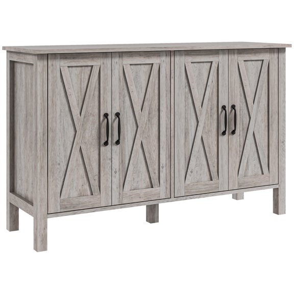 CoSoTower Buffet Cabinet, 47" Sideboard with 4 Barn Doors and 2 Adjustable Shelves, Farmhouse Coffee Bar Cabinet, Gray Wood Grain