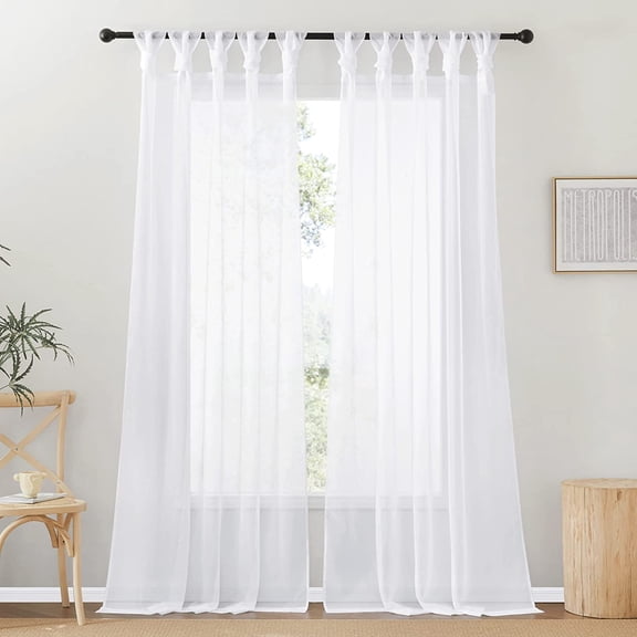 Twist Tab Top Curtains 108 inch Long 2 Panels Set, Elegant & Lightweight Light Filtering Curtains Airy Window Drapes for Living Room/Bedroom, White, W54 x L108