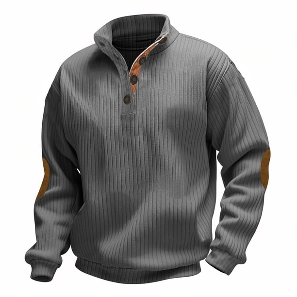 pstuiky mangas largas para hombre, Camiseta informal de manga larga con cuello alto y medio botón para hombre, transpirable, de color sólido top de hombre xxl
