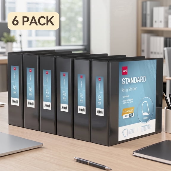 Deli 3 Inch View Binder 6 Pack, 3 Ring D-Binder Holds Up to 750 Sheets with Interior Pockets, Letter Size Document Organizer