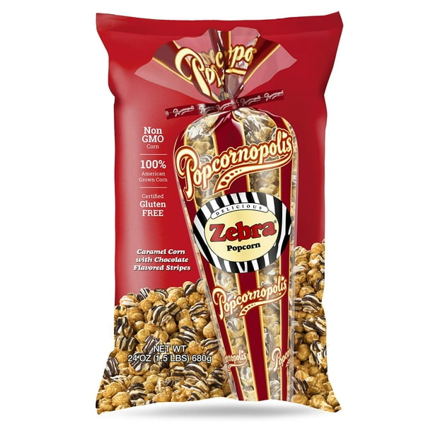Popcornopolis Zebra Popcorn, 24 Oz NEW