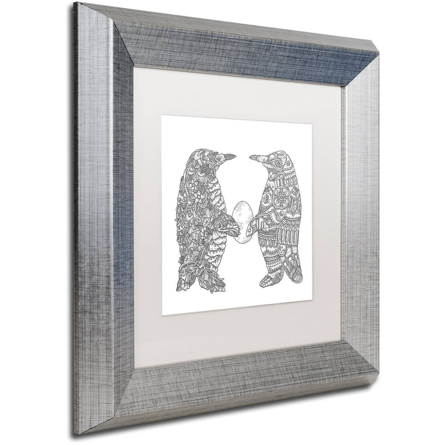 Trademark Fine Art "Penguin Lovers" Canvas Art by Filippo Cardu, White Matte, Silver Frame