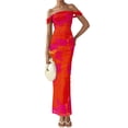 thumbnail image 5 of Vestido PRETTYGARDEN Verano 2025 Naranja con Hombros Descubiertos y Fruncido XXL, 5 of 5