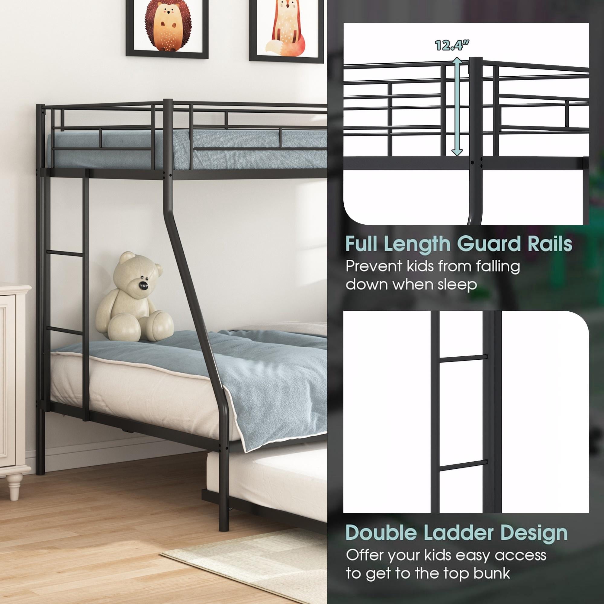 Metal Twin Over Full Bunk Beds with Trundle Bed, UHOMEPRO Twin Over Full Bunk Beds for Kids Adults Teens, Dorm Room Bunkbed with Trundle, 2 Ladders, CPC Certification, No Box Spring Needed, Black