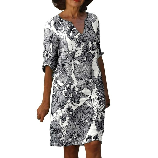 Moda mujer verano Retro Casual Pullover estampado Sexy manga corta vestido Fridja bnh4666