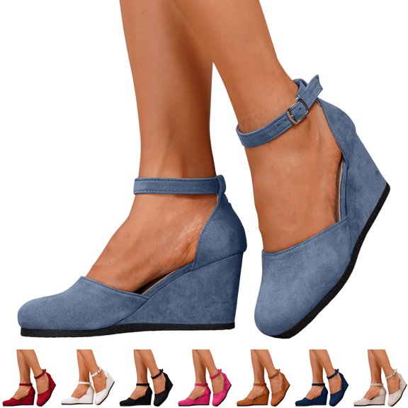 Dakaela Womens Platform Wedge Sandals Round Closed Toe Dressy Summer Shoes Comfortable Ladies High Heels for Bride Wedding Party (Beige,6)