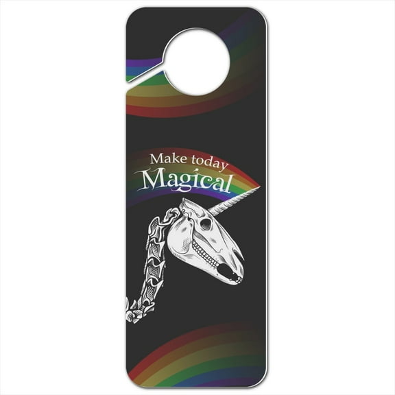Make Today Magical Skeleton Unicorn Skull Halloween Plastic Door Knob Hanger Sign