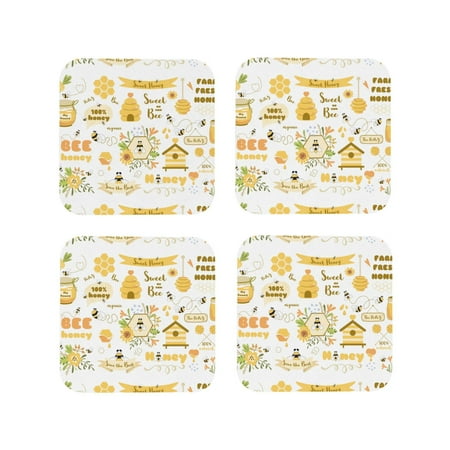 

Tideii Farm Bee Cute Honey for Leather Coasters 4 Pieces Anti-fouling and Anti-scalding Decorative Coasters Suitable for Restaurants Kitchens Coffee Shops-Square