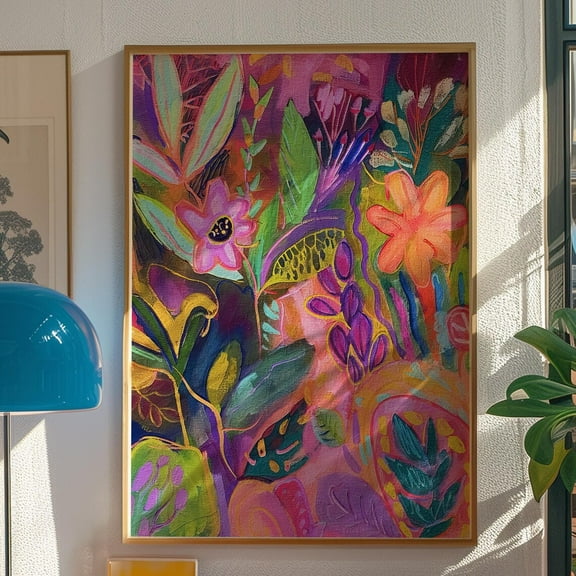 Abstract Botanical Print, Dopamine Maximalist Decor, Trendy Art Maximalist Wall Art, Bright Colorful Wall Art, Art Wall Art, Modern Wall Decor, 8x12 UNFRAMED