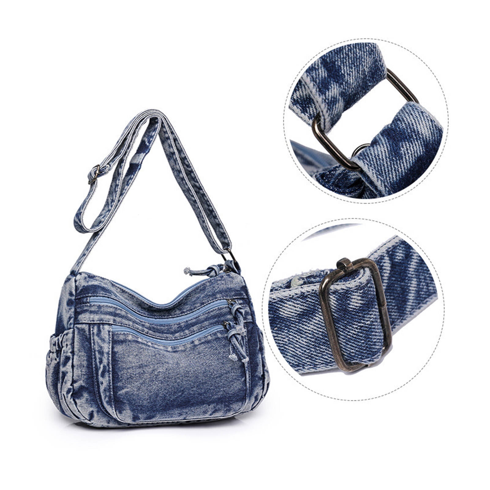 TELOLY Denim Purse,Large Capacity Denim Purses for Women,Multiple Pockets Denim Bag,Blue