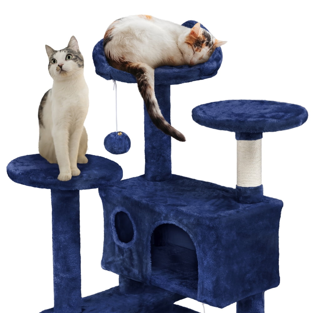 Alden Design 54''H Multilevel Cat Tree Condo 3 Scratching Posts  for  Medium Cats Indoor, Navy Blue