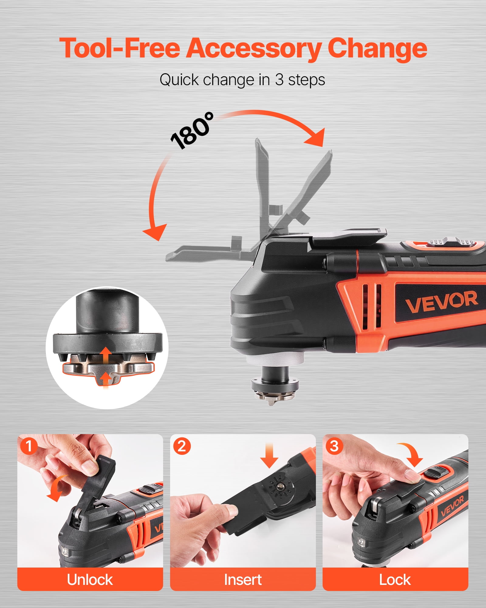 VEVOR Multitool Oscillating Tool, 3Amps Corded Oscillating Multi Tool with 6 Variable Speeds 15000 - 22000 OPM, 3.2° Oscillating Angle, 13PCS Saw Accessories, LED Work Light & Tool Bag